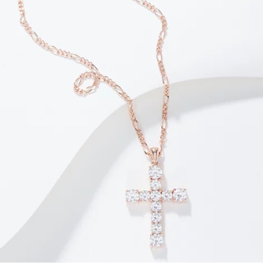 Diamonique x Courtney Khondabi Cross w/ Curb Link Chain, Sterling
